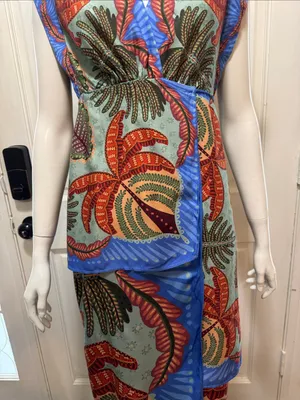 Farm Rio Viscose Sleeveless Tropical Print Blue Maxi Dress Size Small thumbnail 5