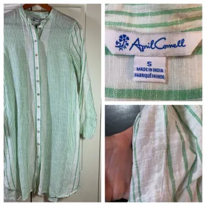 April Cornell Striped Button Down Tunic‎ Top Boho Gauze Womens S Semi Sheer READ thumbnail 13