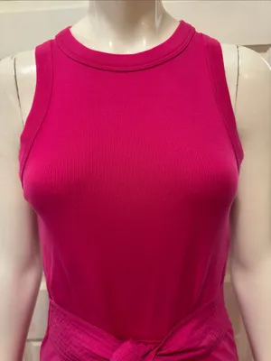 Veronica Beard AUSTYN Lg DkPink Tiered Pima Cotton Sleeveless Midi Dtess Sz S thumbnail 3