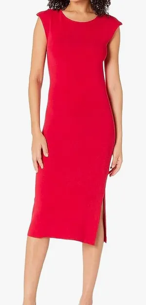 NWT red Laila Power Shoulder Twist-Back Midi Sweater Dress by The Drop 12 Women’ thumbnail 1