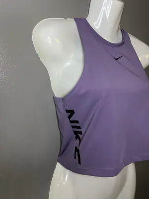 Nike Pro Tank Top Womens Medium Purple Dri-FIT High Neck Cropped Gym Athletic thumbnail 2