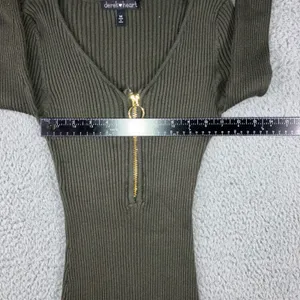 Derek Heart Ribbed Long Sleeve‎ Bodycon Mini Dress Women Medium Olive Green thumbnail 4