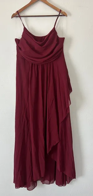 Burgundy Spaghetti-Strap Draped Maxi Dress thumbnail 1