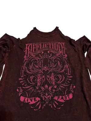 Affliction Long Sleeve Graphic Tee 'LIVE FAST' Rhinestones Y2K Grunge Mall Goth thumbnail 4