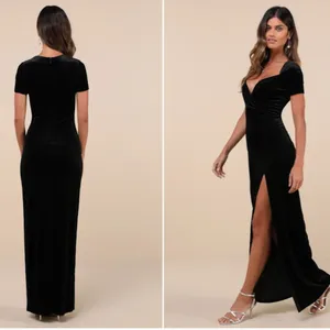 LULU's Prom Wedding Sexy Sophisticated Romantic Elegant Velvet Maxi Dress thumbnail 4