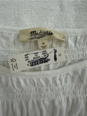 Madewell White Smocked Cotton Linen Sleeveless Top Size M NWT thumbnail 4