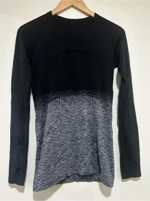 Lululemon Swiftly Tech Long Sleeve Crew Black, Gray & White Ombre Size 8 thumbnail 2