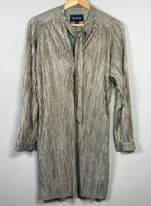 Anthropologie X Sabina Musayev Dress‎ Size M Eugine Gold Gray Accordian Tie Date thumbnail 1