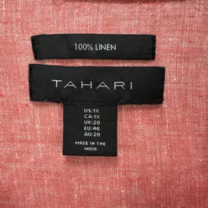 Tahari Top 1X Plus Pink Linen Tunic Side Button 3/4 Sleeve Popover Shirt Coastal thumbnail 3