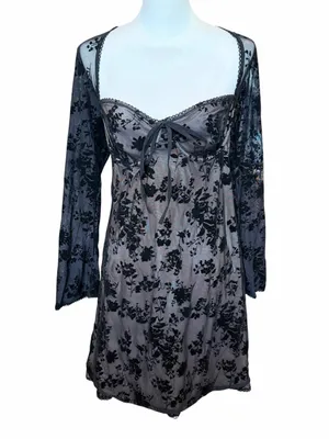 SHEIN Velvet Mini Dress Size XL Black Whimsigoth Fairy Grunge Dark Romantic Goth thumbnail 2