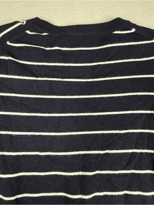 Banana Republic Merino Wool Sweater S Navy Stripe Red Lips Embroidered Preppy thumbnail 4
