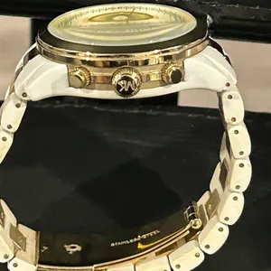 Michael Kors Gold Dial White Strap Watch 10 ATM CRYSTAL 29.40k 29.40mm thumbnail 4