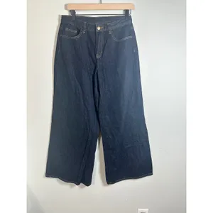 CIDER Womens Dark Indigo Mid Waist Wide Leg Denim Jeans Trousers Baggy Retro 90s thumbnail 3