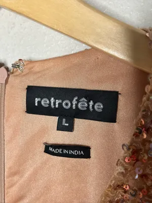 Retrofete Bronze Rose Gold Sequin Long Sleeve Nikki Mini Dress Evening Party thumbnail 8