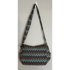 Vera Bradley Womens Medium Crossbody Bag Brown Teal Quilted Western Boho Chic thumbnail 2