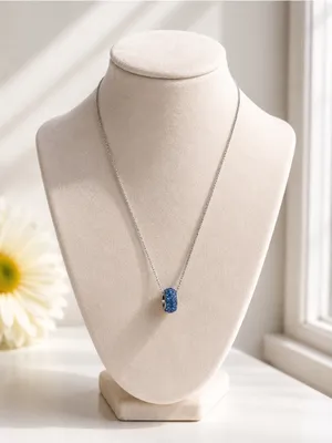 Blue Crystal Charm Necklace Silver Chain Dainty Minimal Pendant Gift thumbnail 1