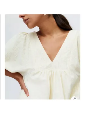 Urban Outfitters Charlotte Puff Sleeve Yellow Seersucker Dress size medium thumbnail 4
