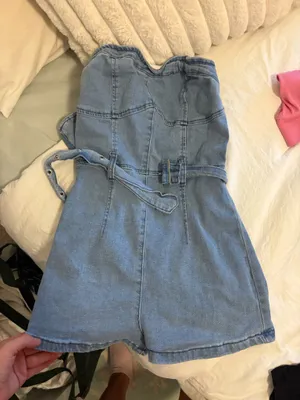strapless jean romper Blue thumbnail 2
