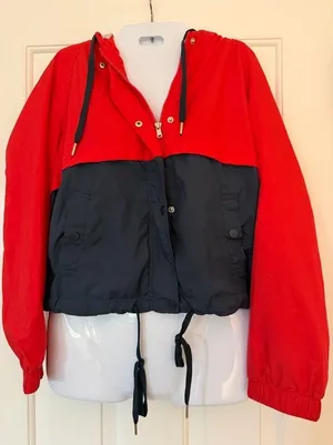 H&M red and navy windbreaker light jacket hooded Women's Jacket Y2K 90’s thumbnail 1