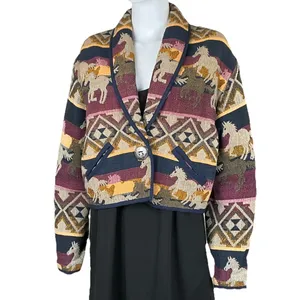 Vintage Carolina Colours Southwestern Tapestry Jacket Tribal Aztec Horses Size S thumbnail 5