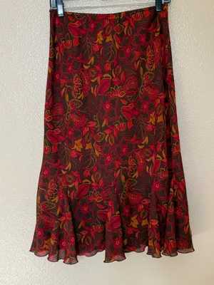 Vintage Sara B Studio Brown Floral Chiffon Midi Skirt Y2K Boho Ruffle Fairy Core thumbnail 2