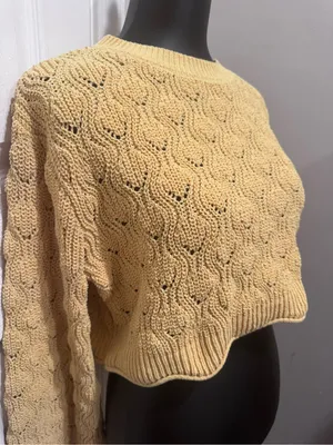 Mi Ami for Francesca’s Cream Pointelle Knit Cropped Sweater Large Cottagecore thumbnail 2