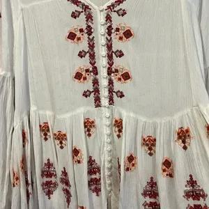 Free People Ariana White and Red embroidered tunic top size X Small thumbnail 7