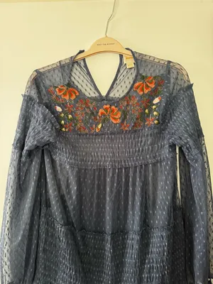 Maeve Navy Floral Embroidered Mesh Print Dress thumbnail 5
