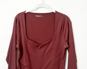 [Abercrombie & Fitch] Brown Sweetheart Neckline Long Sleeve Bodysuit Sz Large L thumbnail 3