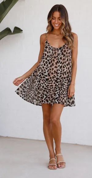Adrienne Brown Animal Print Babydoll Mini Dress Womens M Sleeveless Casual thumbnail 1