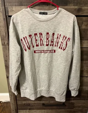 SHEIN Light Gray 'Outer Banks' Crewneck Sweatshirt - Red Lettering thumbnail 1
