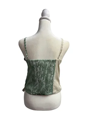 Mare Mare x Anthropologie Tie Front Striped Wrap Tank Top Green Beige Medium thumbnail 4