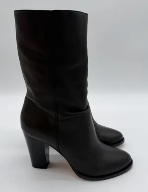 Jimmy Choo Black Soft Leather Sophisticated Pull On Mid Calf Heel Boots 38.5 thumbnail 1