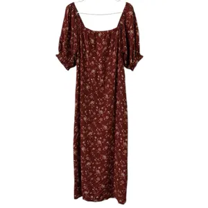 Mod Lusive Rayon Burgundy Floral Print Smocked Back Puff Sleeve Maxi Dress XL thumbnail 8