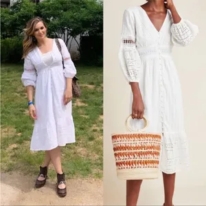 Anthropologie Ebba Midi White Boho Bridal Wedding Cottage Romantic Eyelet Dress4 thumbnail 3
