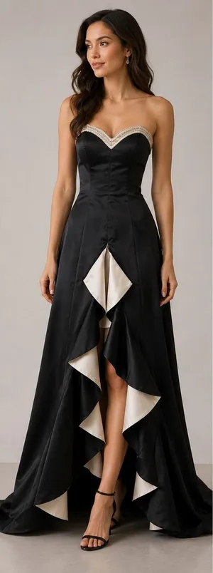 Studio 17 Prom Black White Strapless Beaded High Low Ruffle Gown 2715 Sz 2 thumbnail 1