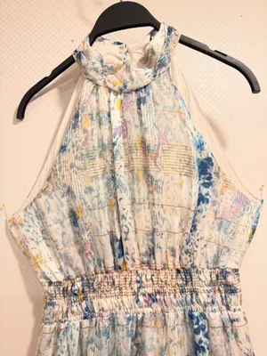 Anthropologie Somerset Halter Maxi Dress Smocked Waist Blue Floral Size Small thumbnail 6