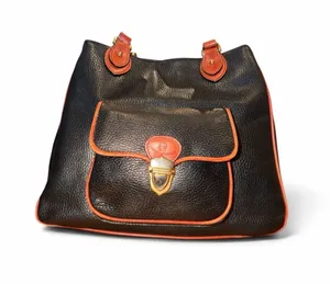 Vintage Etienne Aigner Black Shoulder Bag with Orange Trim thumbnail 1