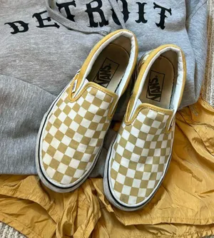 Gold and White Checkerboard Vans Slip Ons Women’s 7 thumbnail 1