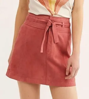 Free People Living for Love Goat Leather Mini Skirt –Pink / Dusty Rose – Size 10 thumbnail 1