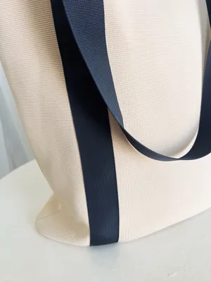 Minimal Cream Tote Bag with Navy Straps - Women thumbnail 2