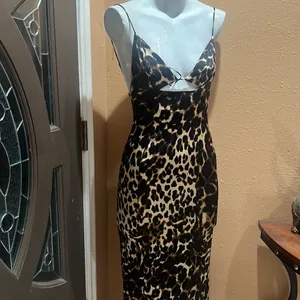 Zara animal print midi spaghetti strap dress thumbnail 3