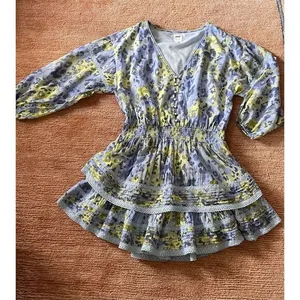 Aerie Blue Yellow Floral Ruffle Mini Dress XL Cotton Lace Trim Boho Style thumbnail 1