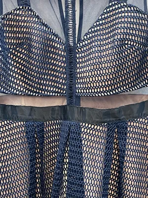 L'ATISTE L Navy Blue Wedding Guest Sheer Mesh Illusion Midi Dress Self Portrait thumbnail 7