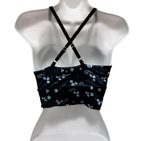 Beyond Yoga Lux Criss-Cross Cropped Yoga Tank Sz M Black Blue Floral Printed thumbnail 4