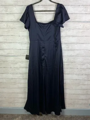 Lulus Ultimate Sweetness Navy Blue Satin Flutter Sleeve Maxi Dress Size XL thumbnail 6