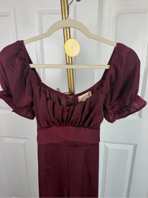 Altar’d State Burgundy Puff Sleeve Wide Leg Jumpsuit Sz S NWOT Fall Boho thumbnail 3