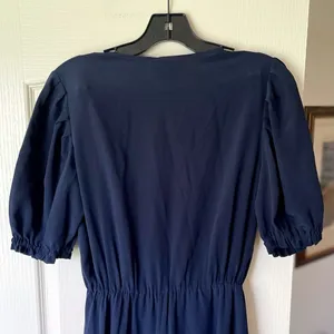 Soler ArossGirl Brooke Silk‎ Midi Dress Puff Sleeve 40s Style Chic Navy M EUC thumbnail 5