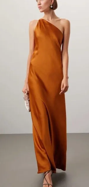 2 Obando collective copper orange silky one shoulder sleeveless maxi long thumbnail 1