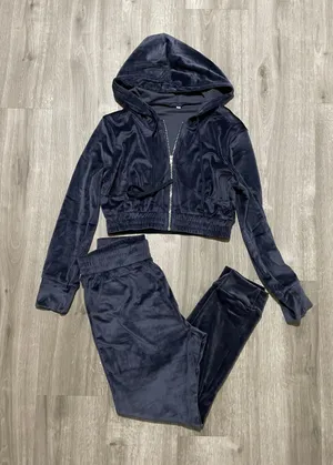 Navy blue High Waist Joggers & Cropped Top SweatSet Size M thumbnail 3